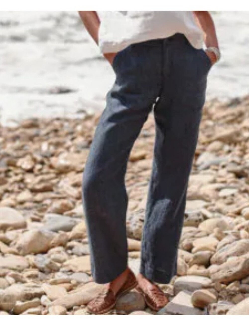 Garnet Hill Womens Classic Linen Trousers In Indigo Size 2